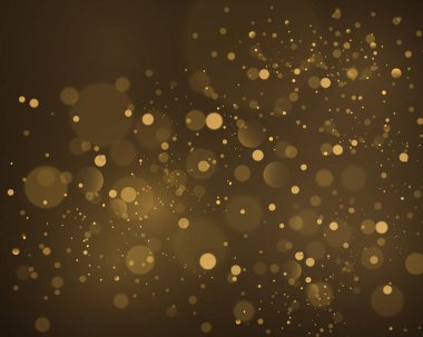 Renkli ışıklarla süslü altın renkli arka plan bokeh. Noel konsepti. Siyah arkaplanda soyut parlayan bokeh ışıkları var. Sihirli kavram. Vektör illüstrasyonu, EPS 10.