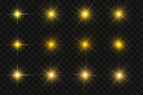 Leuchtende Lichter Und Sterne Vereinzelt Auf Schwarzem Transparentem Hintergrund Vektor — Stockvektor