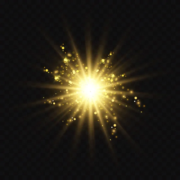 Átlátszó Fényhatás Csillag Briliánsan Robbant Fel Arany Csillogás — Stock Vector