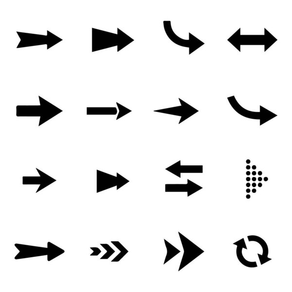 Set of new style black vector arrows isolated on white. Arrow icon.