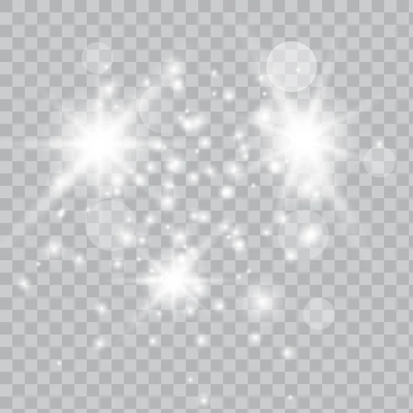 白い火花と金の星は特別な光の効果を放つ — ストックベクタ