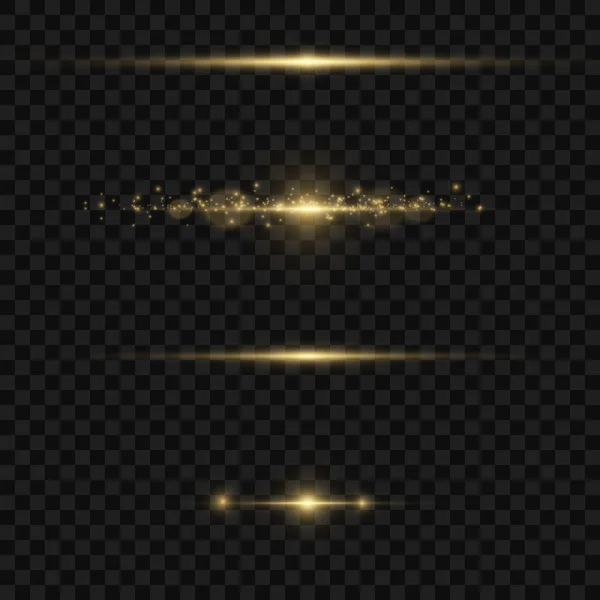 Ensemble Clignotants Lumières Scintillements Sur Fond Transparent Des Reflets Dorés — Image vectorielle