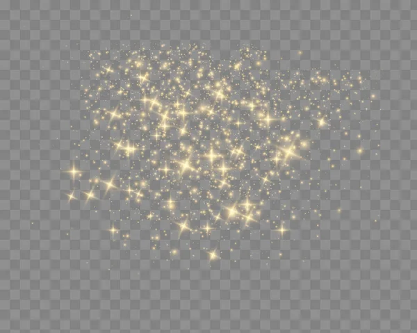 Toz Kıvılcımları Altın Yıldızlar Özel Işıkla Parlıyor Şeffaf Bir Arkaplanda — Stok Vektör