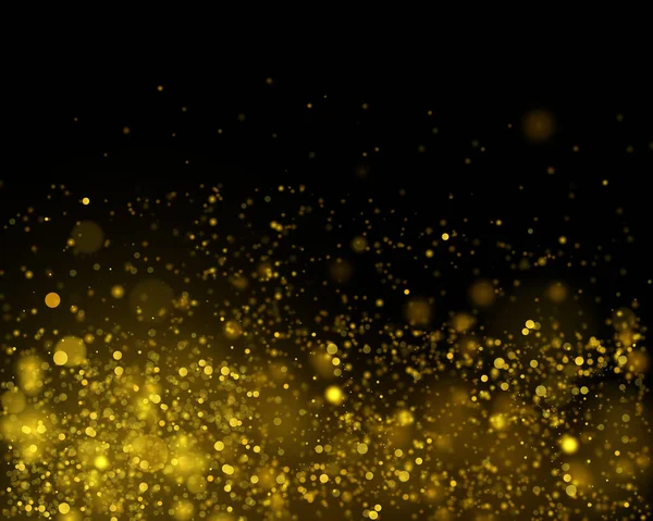 Doku pırıl pırıl ve Noel için zarif. Parıldayan sihirli sarı toz parçacıkları. Sihirli altın kavram. Bokeh effec. Soyut siyah arkaplan vektörü