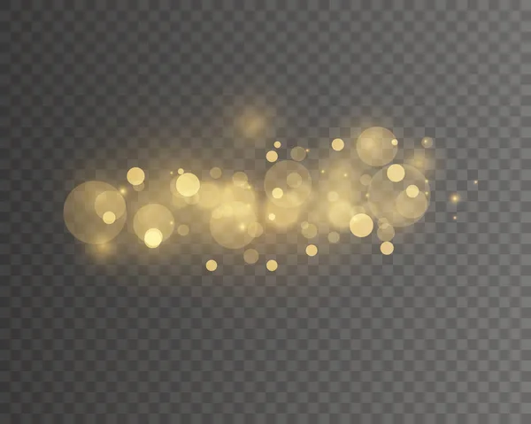 光抽象发光波克灯 Bokeh灯的效果在透明的背景下是孤立的 喜庆的紫色和金黄色的背景 圣诞节的概念 — 图库矢量图片
