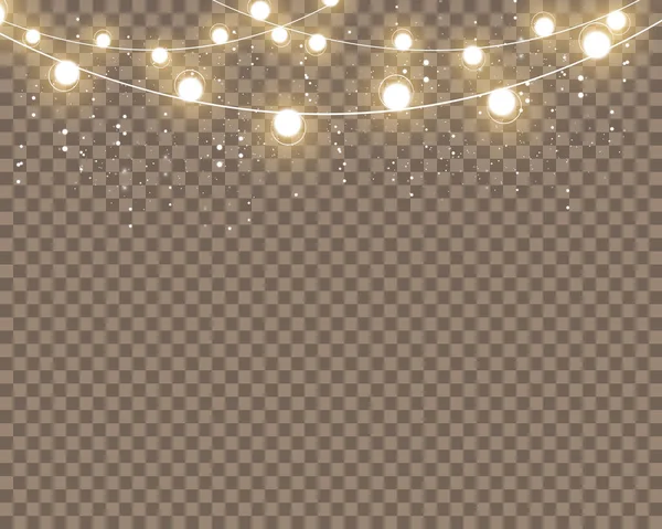 透明な背景に隔離されたベクトルクリスマスライト クリスマスの輝くガーランド 白半透明の新年の装飾ライト ネオンランプを クリスマスの休日のための明るい光 — ストックベクタ
