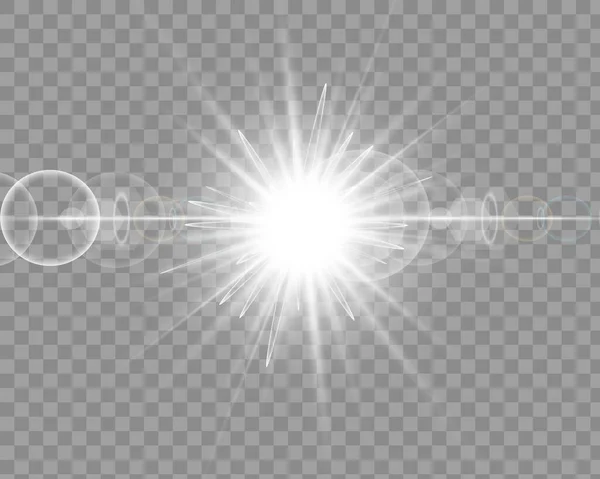ベクトル透明太陽光特殊レンズフラッシュライト効果 フロントサンレンズフラッシュ 輝きの光の中でベクトルブラー 装飾の要素 — ストックベクタ