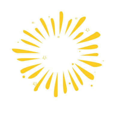 Sarı güneş dekoratif tasarımın etrafında parladı. yıldızlı yuvarlak çerçeve