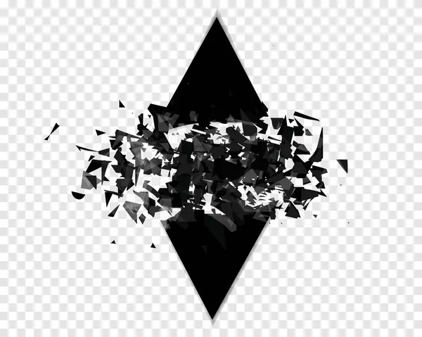 Abstracte Zwarte Explosie Zwarte Vierkante Steen Met Puin Geïsoleerd Geometrische — Stockvector