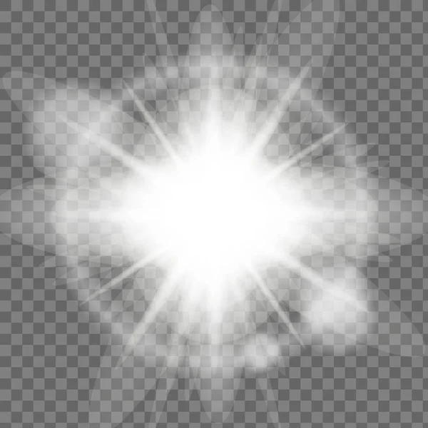 White Glowing Light Burst Explosion Transparent Vector Illustration Cool Effect — Stock Vector