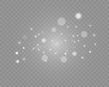 Beyaz kıvılcımlar özel ışık efekti. Şeffaf arkaplanda vektör ışıltısı. Noel soyut kalıbı. Parıldayan sihirli toz parçacıkları