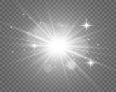 Saydam arkaplan üzerinde parlayan ışık etkisi. Vektör illüstrasyonu