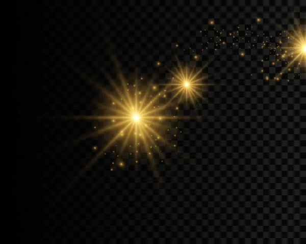 Transparent Gyllene Glöd Ljuseffekt Star Brast Med Gnistor — Stock vektor