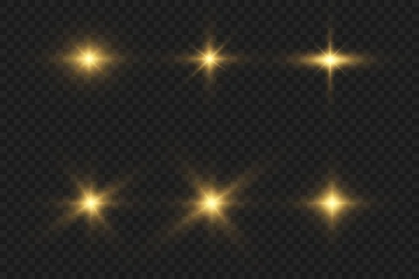 Efecto Luz Transparente Golden Glow Estallido Estrellas Con Destellos — Vector de stock