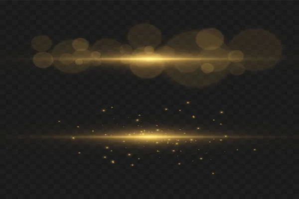 Shining Golden Stars Isolated Black Background Effects Glare Lines Glitter — Stock Vector
