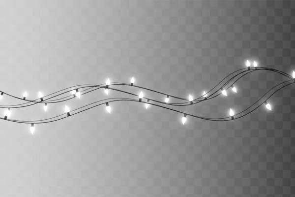 暖かいライトランプのガーランド 休日の装飾のセット 透明な背景に隔離された輝くクリスマスライト ベクトルラウンド 星と小さな球根 — ストックベクタ