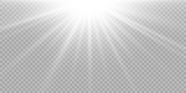 Parlak ışık efekti. Parıltılı yıldız patlaması. Güneş. Vektör illüstrasyonu