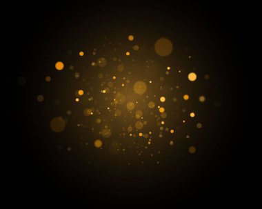 Renkli ışıklarla süslü altın renkli arka plan bokeh. Noel konsepti. Siyah arkaplanda soyut parlayan bokeh ışıkları var. Sihirli kavram. Vektör illüstrasyonu, EPS 10.