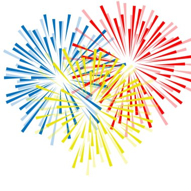 Beyaz arkaplanda ayarlanmış renkli havai fişeklerin vektör çizimi