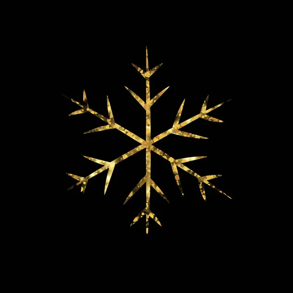Gouden Glitter Textuur Sneeuwvlokken Geïsoleerd Zwarte Achtergrond Vectorillustratie — Stockvector