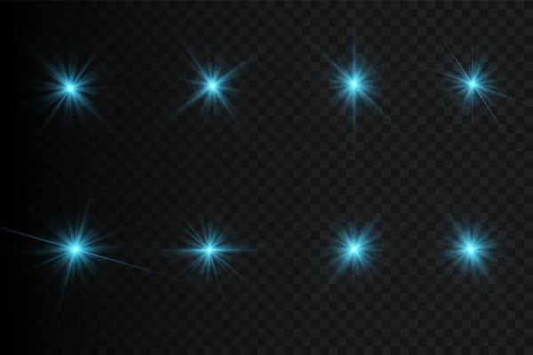 Luz Azul Brilhante Explode Fundo Transparente Partículas Poeira Mágicas Cintilantes — Vetor de Stock