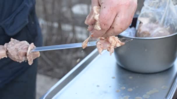 Gotowanie mięsa na węglach. Grill z drewna opałowego — Wideo stockowe