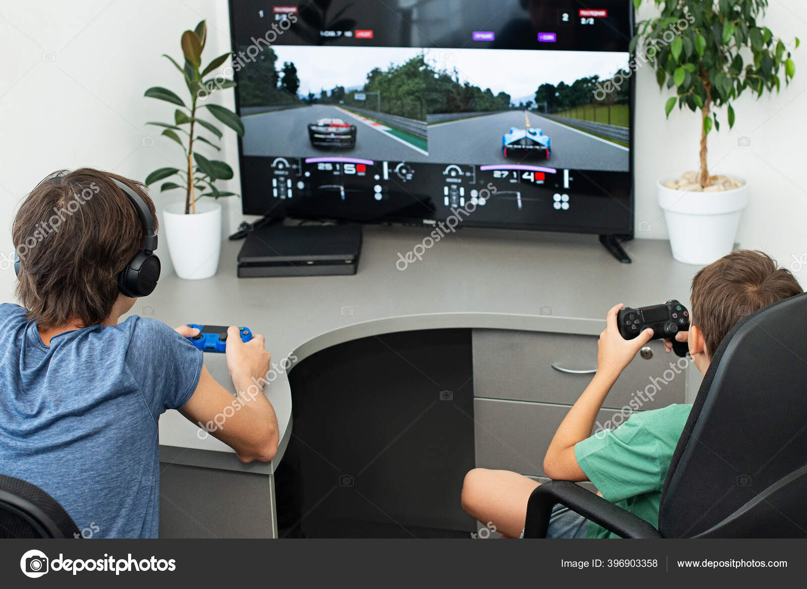 Teenager Boy Online Plays A Computer Game With Headphones And A