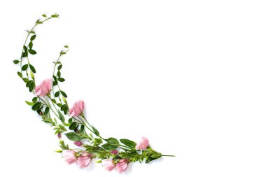 Pastel renklerde çiçeklerden yapılmış metin için çerçeve. İzole et. Model yap. Pembe ang yeşil renk