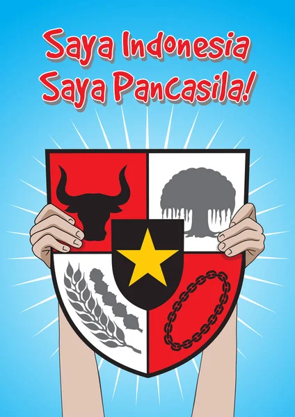 Eine Illustration Des Menschen Der Pancasila Schild Hält Markiert Das — Stockvektor