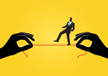 Bir illüstrasyon iş kavramı, ince ip üzerinde yürüme işadamı 