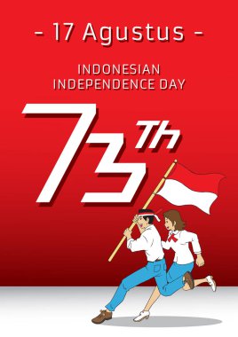 Bir örnek insan ve çalışan ve Endonezya bayrak tutan kadın