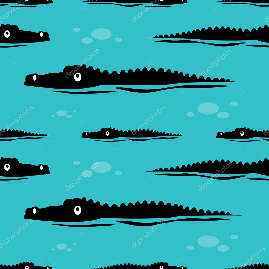 Illustration of black crocodile flat pattern on a teal color background