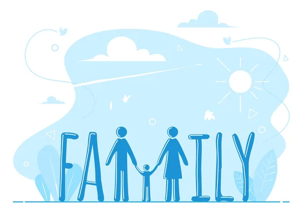 Family Typeface with blue background — Stock Vector