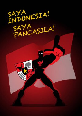A superhero holding big Pancasila shield, marks the date of Sukarno's 1945 address on the national ideology. Saya Indonesia Saya Pancasila means I am Indonesia I am Pancasila clipart