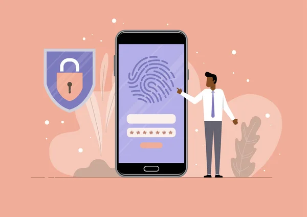 Protezione Della Sicurezza Delle Impronte Digitali Mobili Segno App Smartphone — Vettoriale Stock