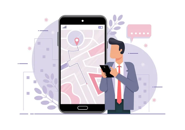 Uma Ilustração Homem Negócios Usando Gadget Online Navigation App Concept —  Vetores de Stock