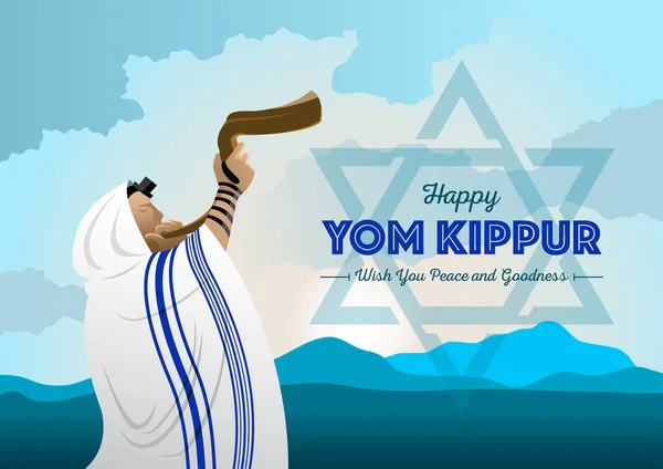 Yahudi bir adamın Rosh Hashanah ve Yom Kippur gününde Shofar radyosunun kornasını çaldığı bir resim.