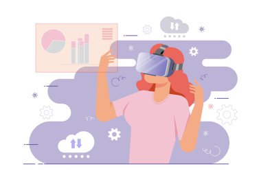 Sanal Gerçeklik Dijital Gözlüğü takan bir kadının resmi. VR Siber Alanından Duygular.