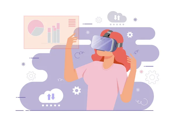 Ilustración Una Mujer Con Gafas Realidad Virtual Emociones Cyberspace Concept — Vector de stock