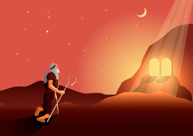 An illustration of Moses and the ten commandments tablets vector An illustration of Moses and the ten commandments tablets vector