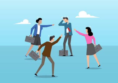 Sıkıntılı bir iş adamının, kafasını hayal kırıklığı ya da umutsuzluk içinde tutarken, diğer üç meslektaşının agresif bir şekilde onu suçlamasının bir göstergesi.