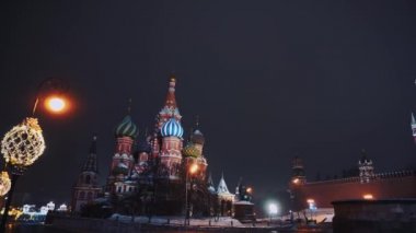 Saint Basils Katedrali, Kremlin saat, Kremlin duvarı, panorama, gece, hiçbir insan
