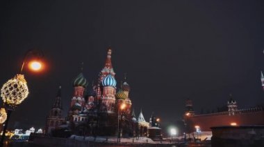 Saint Basils Katedrali, Kremlin saat, Kremlin duvarı, panorama, gece, hiçbir insan