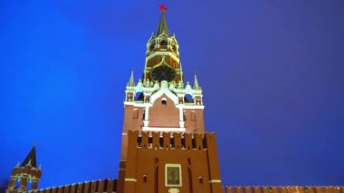 Saint Basils Katedrali, Kremlin saat, chimes, Kremlin duvarı, panorama, gece