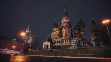 Saint Basils Katedrali, Kremlin saat, Kremlin duvarı, panorama, gece, hiçbir insan