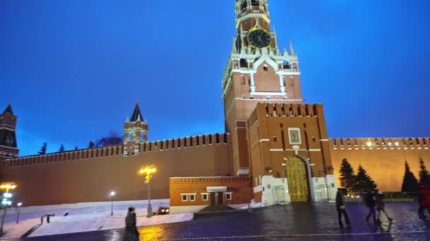 Red Square panorama cremolim relógio sinos parede, estrela vermelha, Catedral de São Basílio — Vídeo de Stock