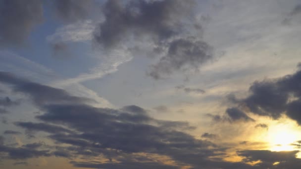 Avião comercial de passageiros voa em direção ao pôr do sol. Imagens de estoque UltraHD — Vídeo de Stock