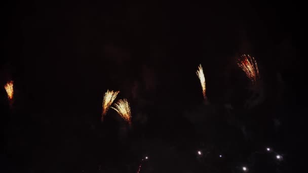 Bellissimo, magnifico, rosso argento blu e colore oro di fuochi d'artificio abbaglianti. 4K — Video Stock