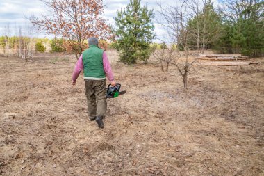 Ormanda el testere ile Woodcutter