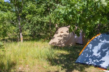 Nehir kıyısında dinlenmek ve dinlenmek için kamp alanı